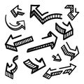 Super set of hand-drawn arrows on a white background, vector graphic design. Vector illustration