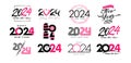 Super set of 2024 Happy New Year, pink color logo text design