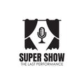 Super show logo with a mic icon and curtain design vector