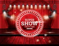 Super Show. Open Red Curtains with Spotlights.