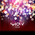 Super show poster template with bokeh lights. Greeting, theater, concert, musical dance, presentation. Beautiful scene Royalty Free Stock Photo