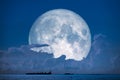super snow moon back on night sky silhouette cloud on sea Royalty Free Stock Photo