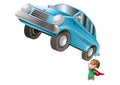 Super son lifting a car. Vector illustration decorative design Royalty Free Stock Photo