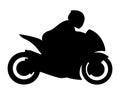 Super Sport Bike Motorcycle with Rider Silhouette Isolated Vector Illustration Royalty Free Stock Photo