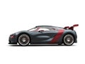 Super sports car - slate gray with metallic cherry red side panels and rear wing - beauty shot Royalty Free Stock Photo