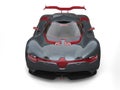 Super sports car - slate gray with metallic cherry red side panels and rear wing - front view Royalty Free Stock Photo