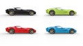 Super sports concept cars in red, green, blue and black