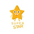 Super Star Word And Corresponding Illustration, Cartoon Character Emoji With Eyes Illustrating The Text