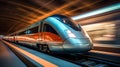 Super streamlined train with motion blur. Generative Ai