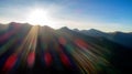 Super sunburst over a wilderness mountain range in Idaho