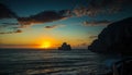 Super sunset in the south of sardinia in front of the stack of sugar loaf