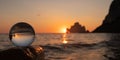 Super sunset in the south of sardinia in front of the stack of sugar loaf