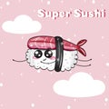 Super Sushi, Flying Food Character, Japanese Dish.