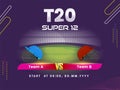 Super 12 T20 Cricket Match Between Team A VS B With Attire Helmets On Purple Stadium Royalty Free Stock Photo