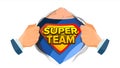 Super Team Sign Vector. Superhero Open Shirt With Shield Badge. Isolated Flat Cartoon Comic Illustration Royalty Free Stock Photo