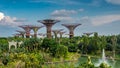 Super-tree park is landmark Singapore at day. cityscape is colorful show to lighting at Marina Bay Sand.