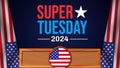 Super Tuesday 2024 presidential election backdrop concept with American flag Royalty Free Stock Photo