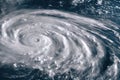 Super typhoon hurricane eye over sea ocean surface natural disaster. Giant tropical storm cyclone with water huge wave Royalty Free Stock Photo