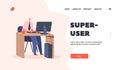 Super User Landing Page Template. Man Sysadmin or Coder at Work on Computer in Office. Male Character Working on Pc Royalty Free Stock Photo