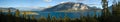 Super wide panoramic view of Bove Island on Tagish Lake