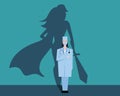 Super woman doctor or nurse. Hospitals superhero fighting for life. Thank you medical personal for work. Vector illustration