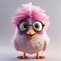 Super yellow cute smiling Chicken, wearing glasses on solid background. Generative AI