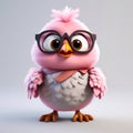 Super yellow cute smiling Chicken, wearing glasses on solid background. Generative AI