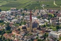 Superb aerial view of the old town of Silandro, South Tyrol, Italy, on a sunny day