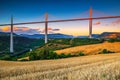 Superb engineering solution and panorama, viaduct of Millau, Aveyron, France Royalty Free Stock Photo