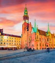 Superb evening cityscape of Wroclaw, Market Square with Town Hall.