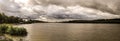 Superb landscape from the natural reserve of the Danube Delta Biosphere - landmark attraction in Romania; dramatic sky before the Royalty Free Stock Photo