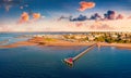 Superb summer view from flying drone of Lignano Sabbiadoro town. Royalty Free Stock Photo