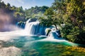 Superb summer view of Skradinski Buk waterfall. Wonderful morning scene of Krka National Park, Lozovac village location, Croatia, Royalty Free Stock Photo