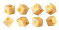 Superbly retouched cubes of cheese isolated on white