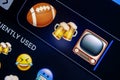 Superbowl more popular emojis, a football, cheering beers and a tv emojis Royalty Free Stock Photo