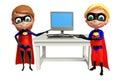 Superboy and Supergirl with Computer