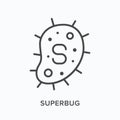 Superbug flat line icon. Vector outline illustration of bacteria. Black thin linear pictogram for microbiome Royalty Free Stock Photo