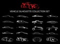 Supercar and regular car vehicle silhouette collection set.