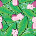 Supercat and drawing leaves seamless pattern Royalty Free Stock Photo