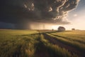 supercell storm casting shadows on a rural landscape