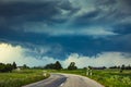 Severe supercell storm clouds with wall cloud and intense rain Royalty Free Stock Photo