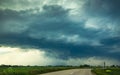 Supercell storm clouds with wall cloud and intense rain Royalty Free Stock Photo