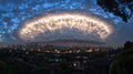 Dramatic supercell thunderstorm cloud formation over a cityscape at night Royalty Free Stock Photo