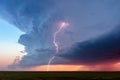 Supercell thunderstorm cumulonimbus cloud with lightning bolt Royalty Free Stock Photo