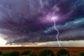 Supercell thunderstorm with dark clouds and lightning. Royalty Free Stock Photo