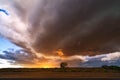 Supercell thunderstorm with dramatic clouds at sunset. Royalty Free Stock Photo