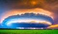 A supercell thunderstorm, presence of a mesocyclone. Moisture streams in from the side of the precipitation-free base Royalty Free Stock Photo