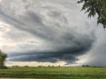 Supercell thunderstorm, severe weather over farm land in Illinois