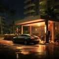 Supercharger in near hotel. night light, selective focus.