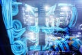 Supercomputer data center. Fiber Optical Royalty Free Stock Photo